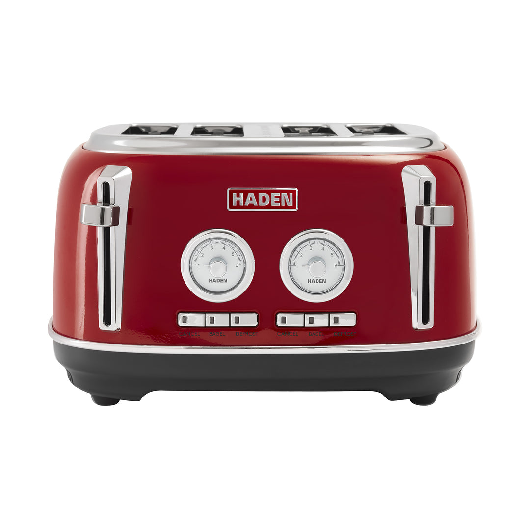 Haden Dorset 4 Slice Wide Slot Stainless Steel Toaster w/Crumb Tray,Red(Damaged) - VMInnovations