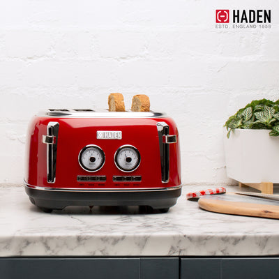 Haden Dorset 4 Slice Wide Slot Stainless Steel Toaster w/Crumb Tray,Red(Damaged)