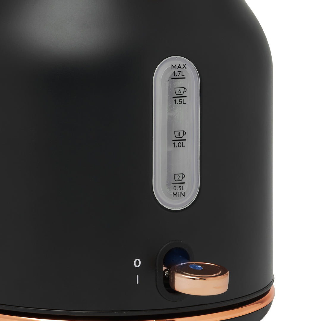 Haden Heritage 1.7L Stainless Steel Electric Water Tea Kettle, Black & Copper