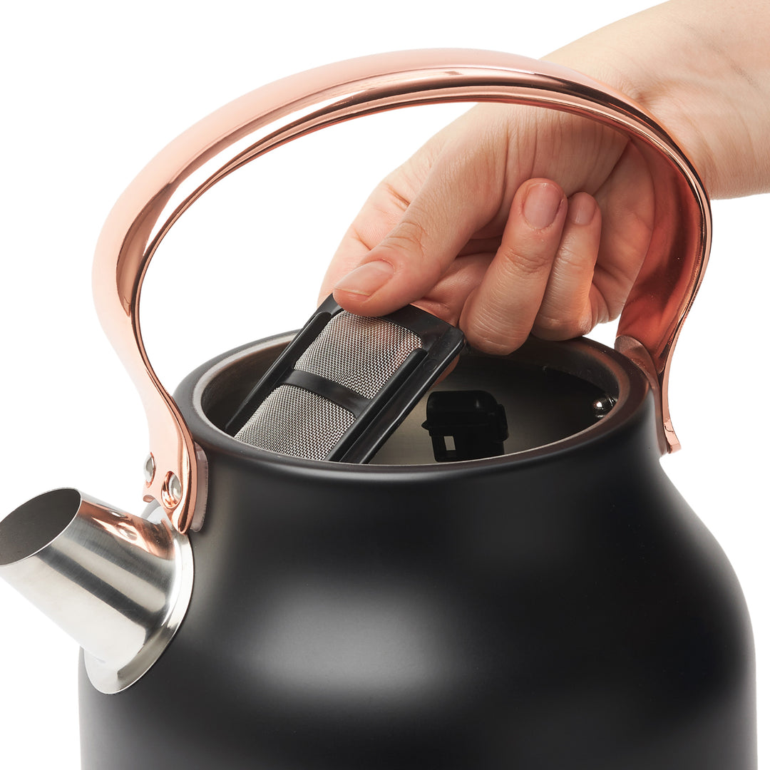 Haden Heritage 1.7L Stainless Steel Electric Water Tea Kettle, Black & Copper
