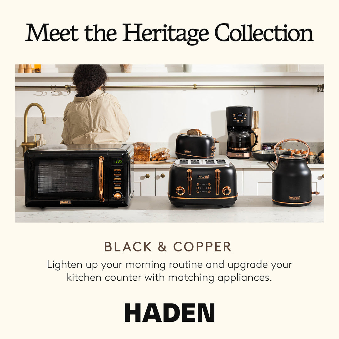 Haden Heritage 1.7L Stainless Steel Electric Water Tea Kettle, Black & Copper