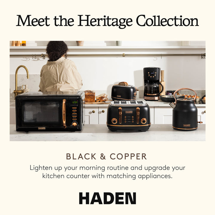 Haden Heritage 1.7L Stainless Steel Electric Water Tea Kettle, Black & Copper