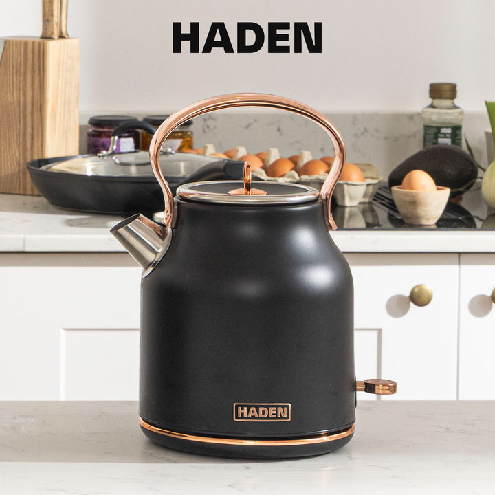 Haden Heritage 1.7L Stainless Steel Electric Water Tea Kettle, Black & Copper
