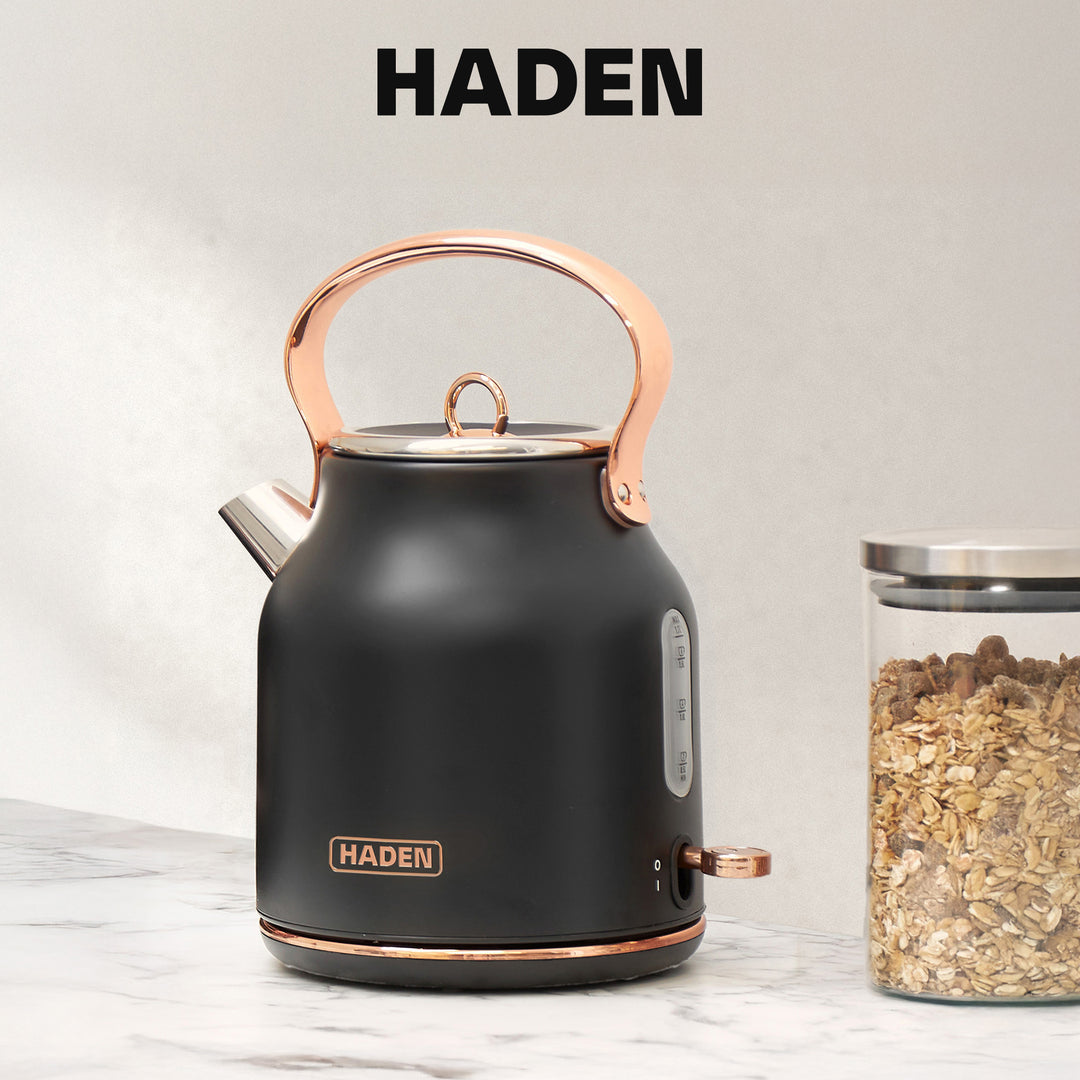 Haden Heritage 1.7L Stainless Steel Electric Water Tea Kettle, Black & Copper
