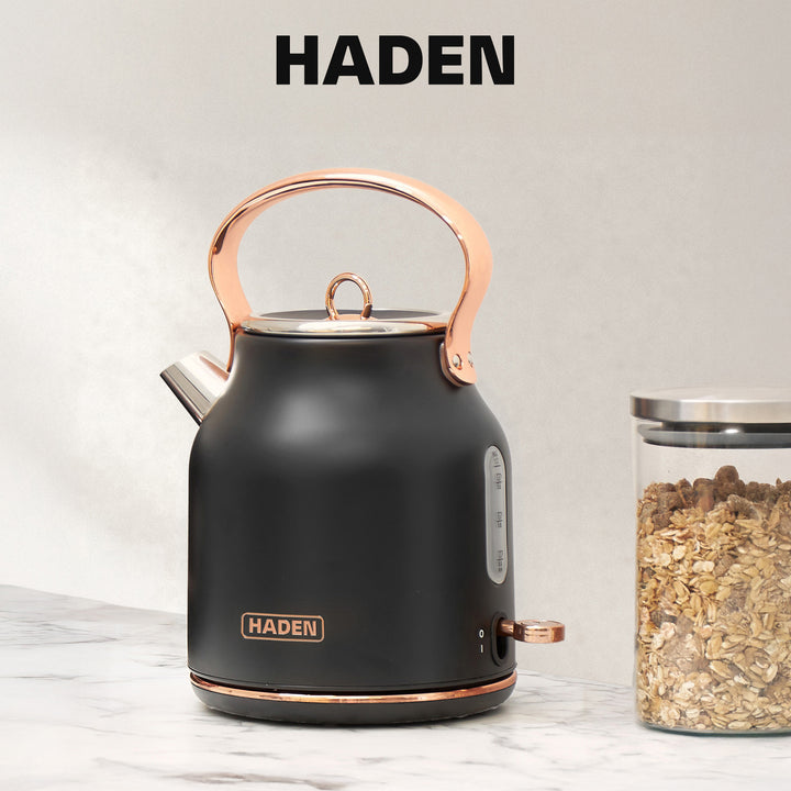 Haden Heritage 1.7L Stainless Steel Electric Water Tea Kettle, Black & Copper