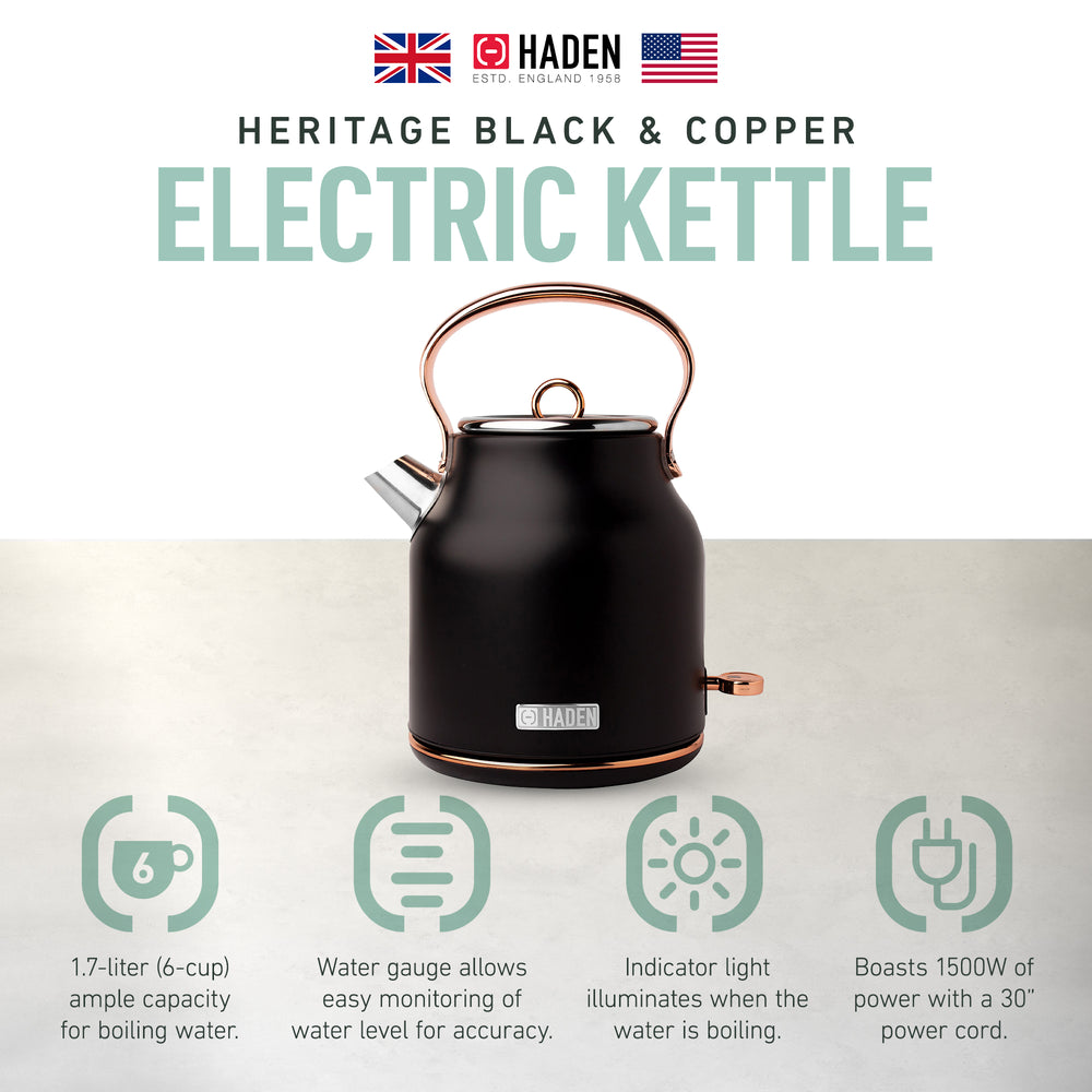 Haden Heritage Stainless Steel Electric Water and Tea Kettle, Black (Used) - VMInnovations