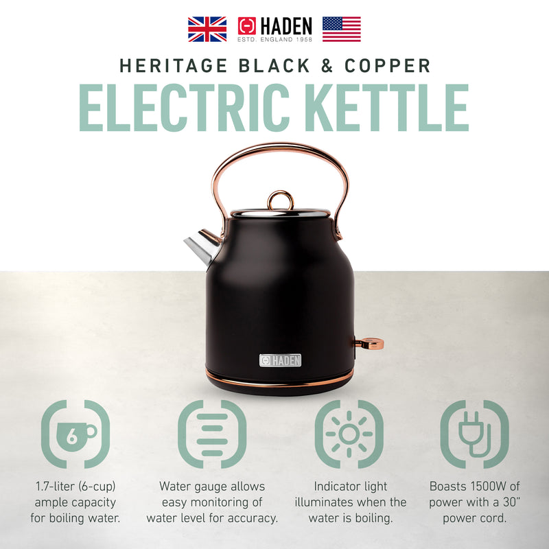 Haden Heritage Stainless Steel Electric Water and Tea Kettle, Black (Used)