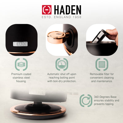 Haden Heritage Stainless Steel Electric Water and Tea Kettle, Copper and Black (Refurbished)