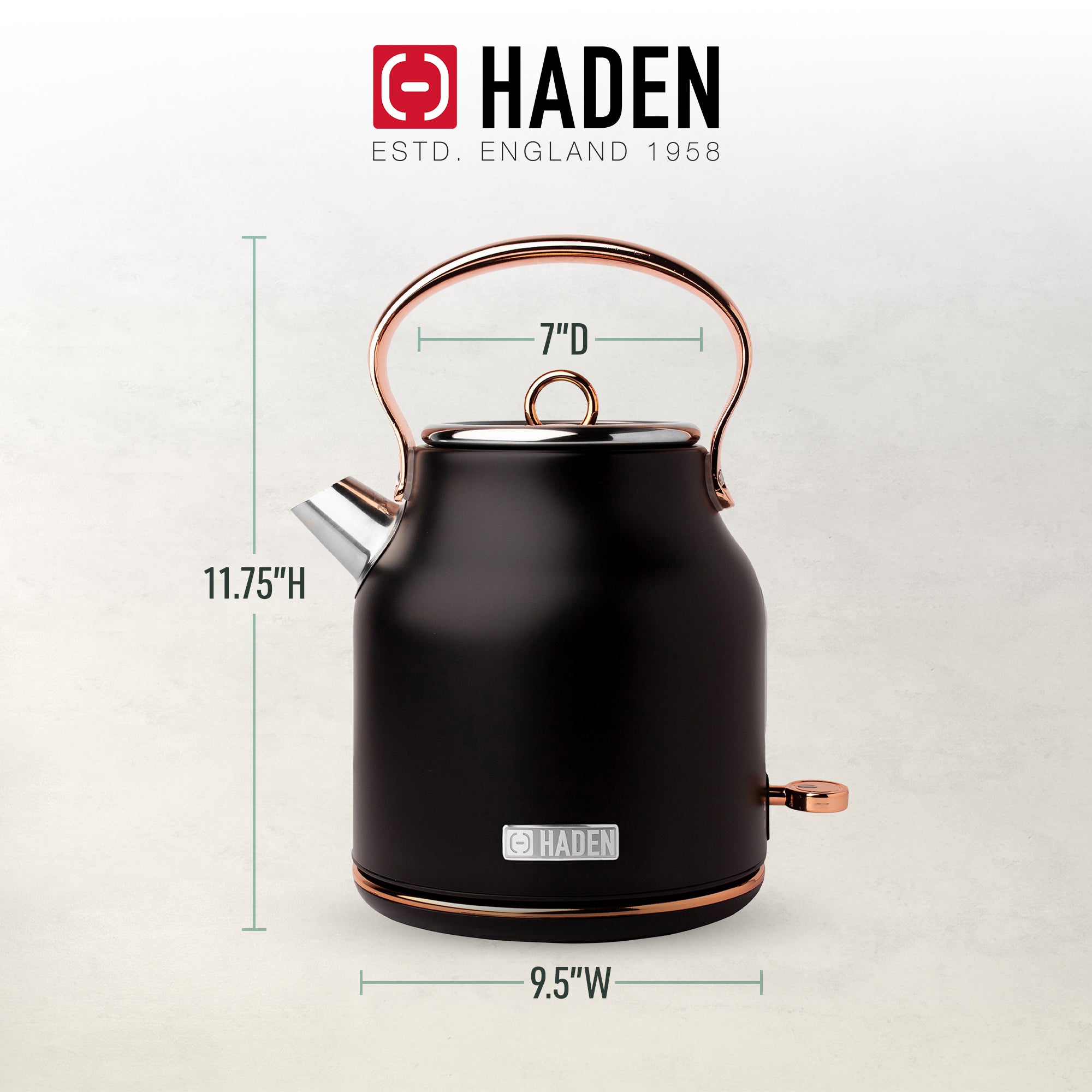 Haden Heritage Stainless Steel Electric Water and Tea Kettle, Copper and Black (Refurbished)