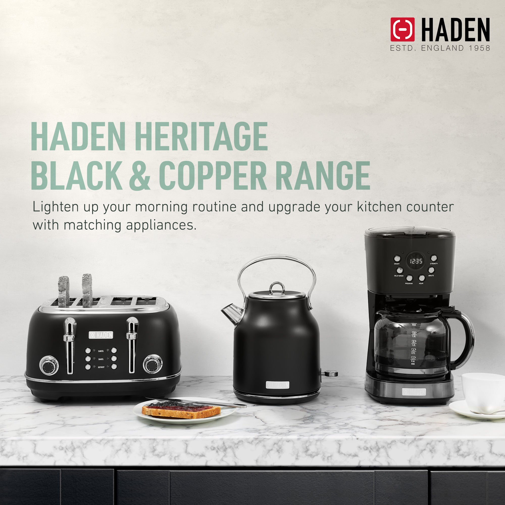 Haden Heritage Stainless Steel Electric Water and Tea Kettle, Copper and Black (Refurbished)
