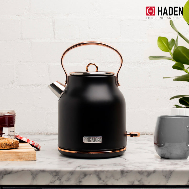 Haden Heritage 1.7L Stainless Steel Electric Water Tea Kettle, Black & Copper