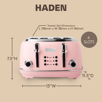 Haden Heritage 4 Slice Wide Slot Stainless Steel Toaster, English Rose - VMInnovations