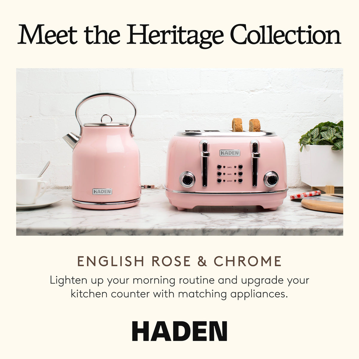 Haden Heritage 4 Slice Wide Slot Stainless Steel Toaster, English Rose