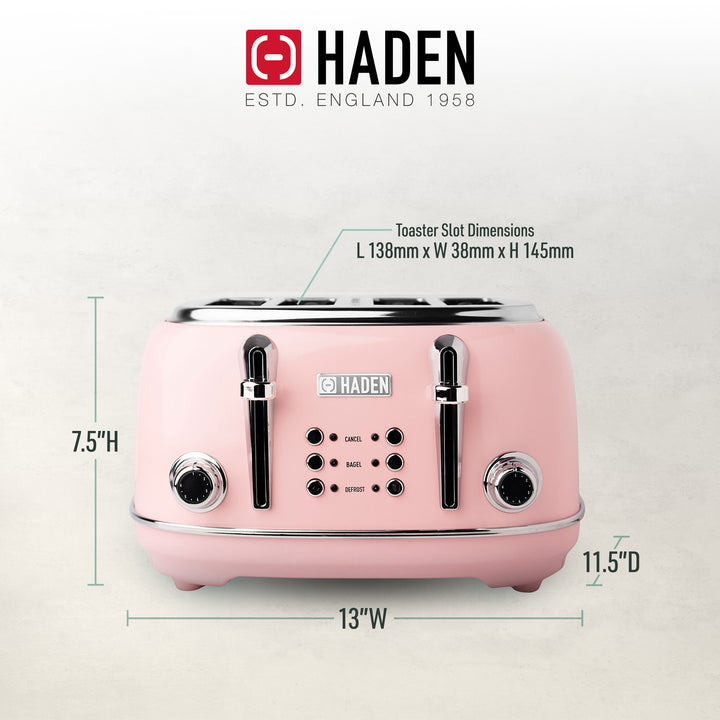 Haden Heritage 4 Slice Wide Slot Stainless Steel Toaster w/ Defrost, Pink (Used) - VMInnovations