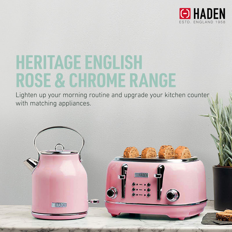 Haden Heritage 4 Slice Wide Slot Stainless Steel Toaster, Pink (Open Box)