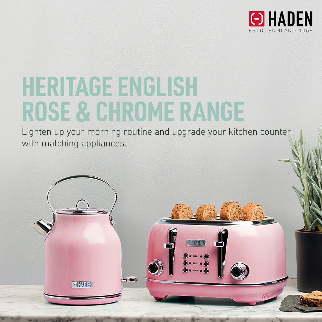Haden Heritage 4 Slice Wide Slot Stainless Steel Toaster w/ Defrost, Pink (Used) - VMInnovations