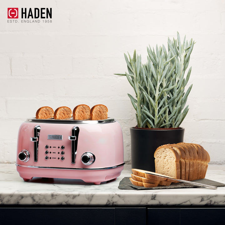 Haden Heritage 4 Slice Wide Slot Stainless Steel Toaster w/ Defrost, Pink (Used) - VMInnovations