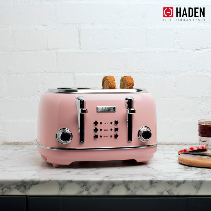 Haden Heritage 4 Slice Wide Slot Stainless Steel Toaster w/ Defrost, Pink (Used) - VMInnovations