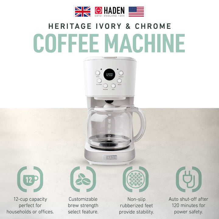 Haden 12 Cup Programmable Coffee Maker & Brew Strength Control , Ivory(Open Box)