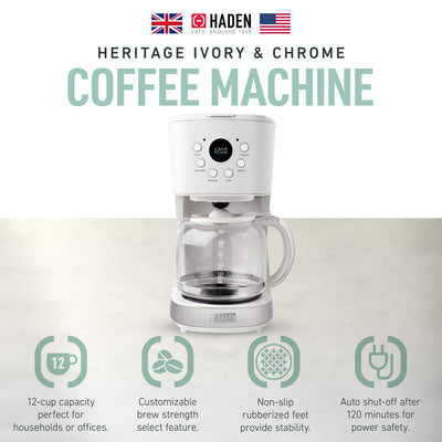 Haden 75061 12 Cup Coffee Maker with Brew Strength Control , Ivory (Used)