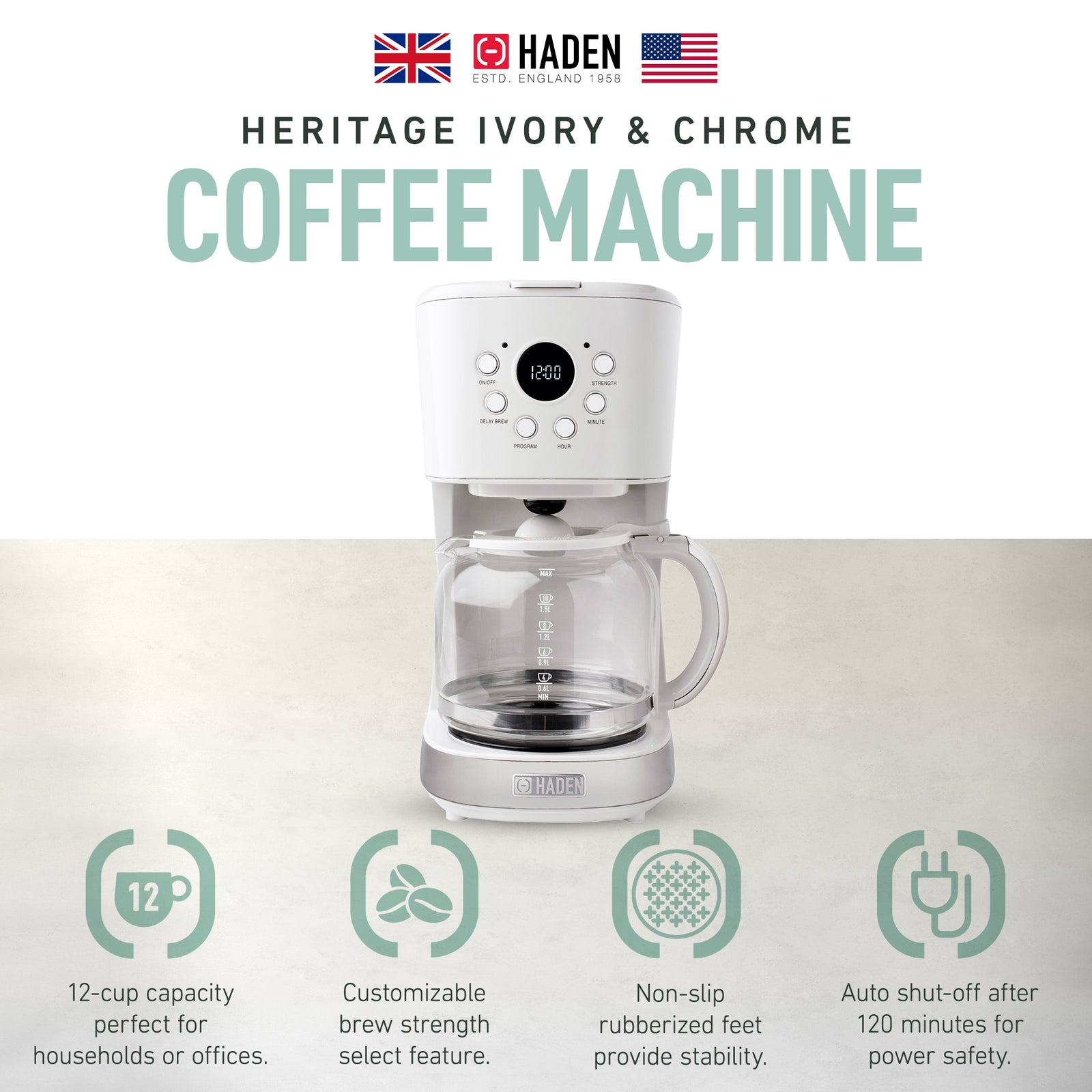 Haden 12 Cup Programmable Coffee Maker w/ Brew Strength Control , Ivory (Used) - VMInnovations