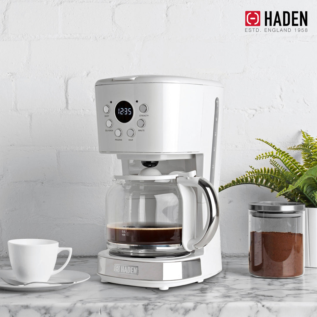 Haden Coffee Machine, 12 Cup Programmable Drip Coffee Maker, Ivory & Chrome