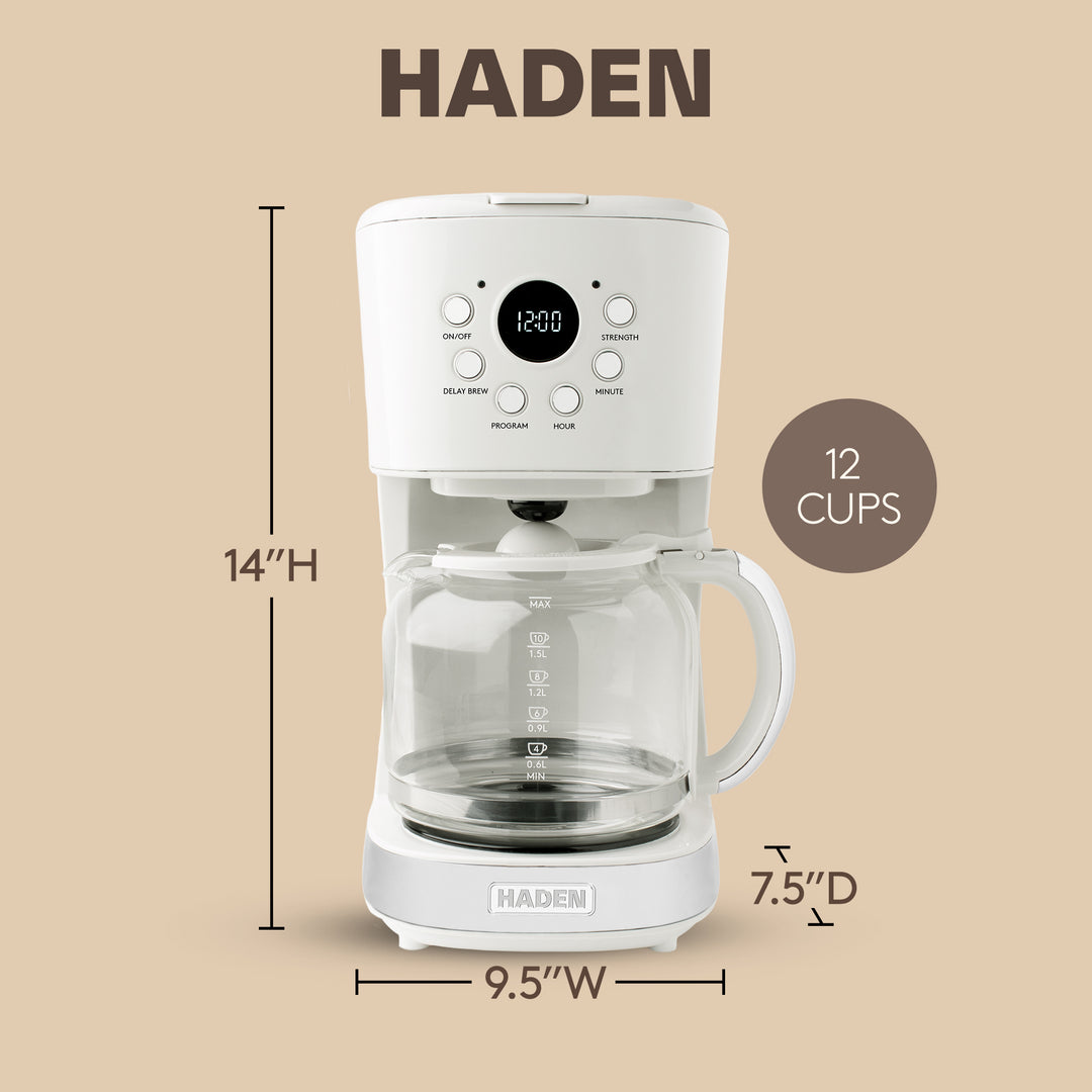 Haden 12 Cup Programmable Coffee Maker & Brew Strength Control , Ivory(Open Box) - VMInnovations