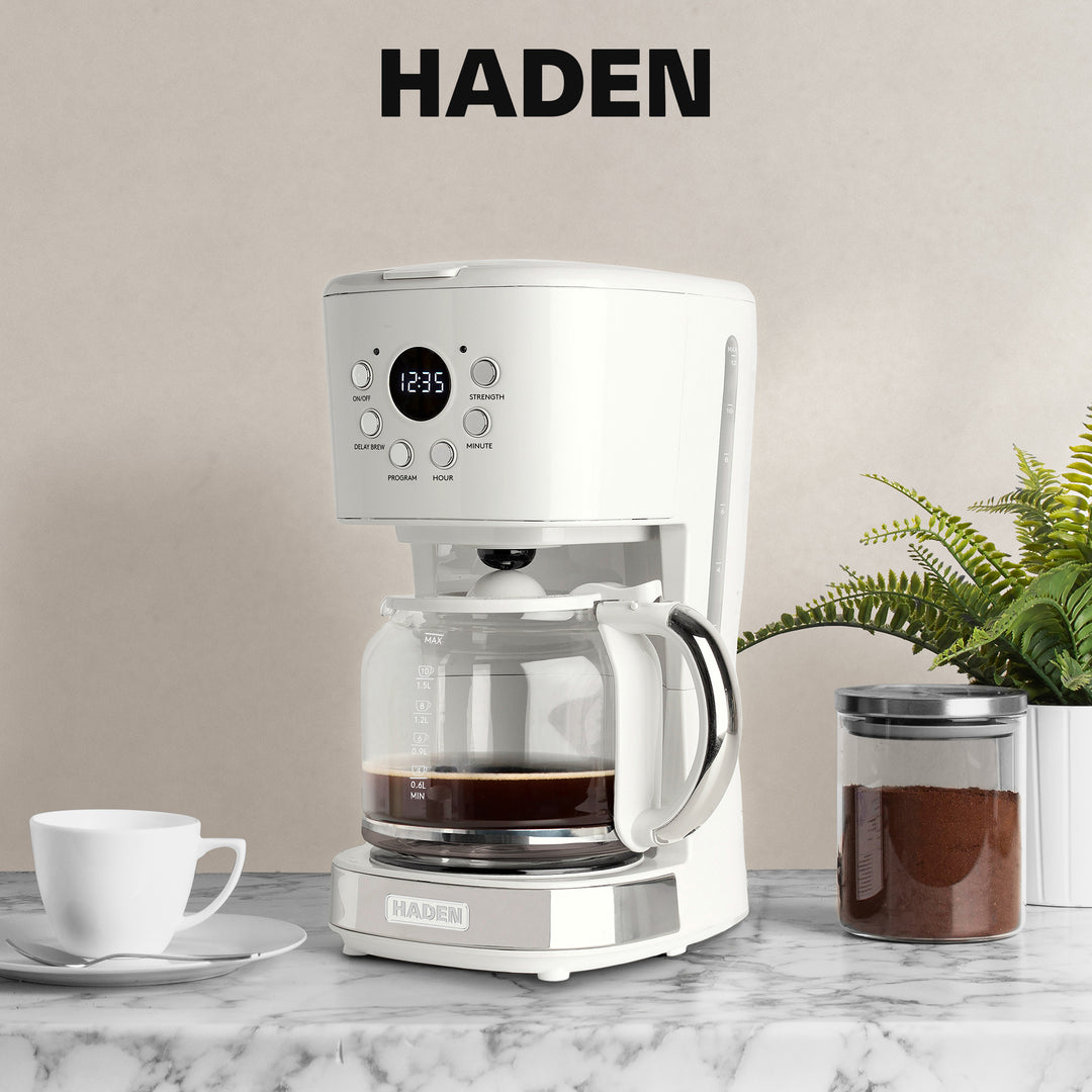 Haden 12 Cup Programmable Coffee Maker & Brew Strength Control , Ivory(Open Box) - VMInnovations