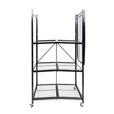 Origami Wheeled 4 Shelf Folding Metal Wire Shelving Storage Organizer, Black