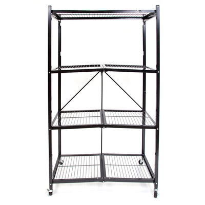 Origami Wheeled 4 Shelf Folding Metal Wire Shelving Storage Organizer, Black