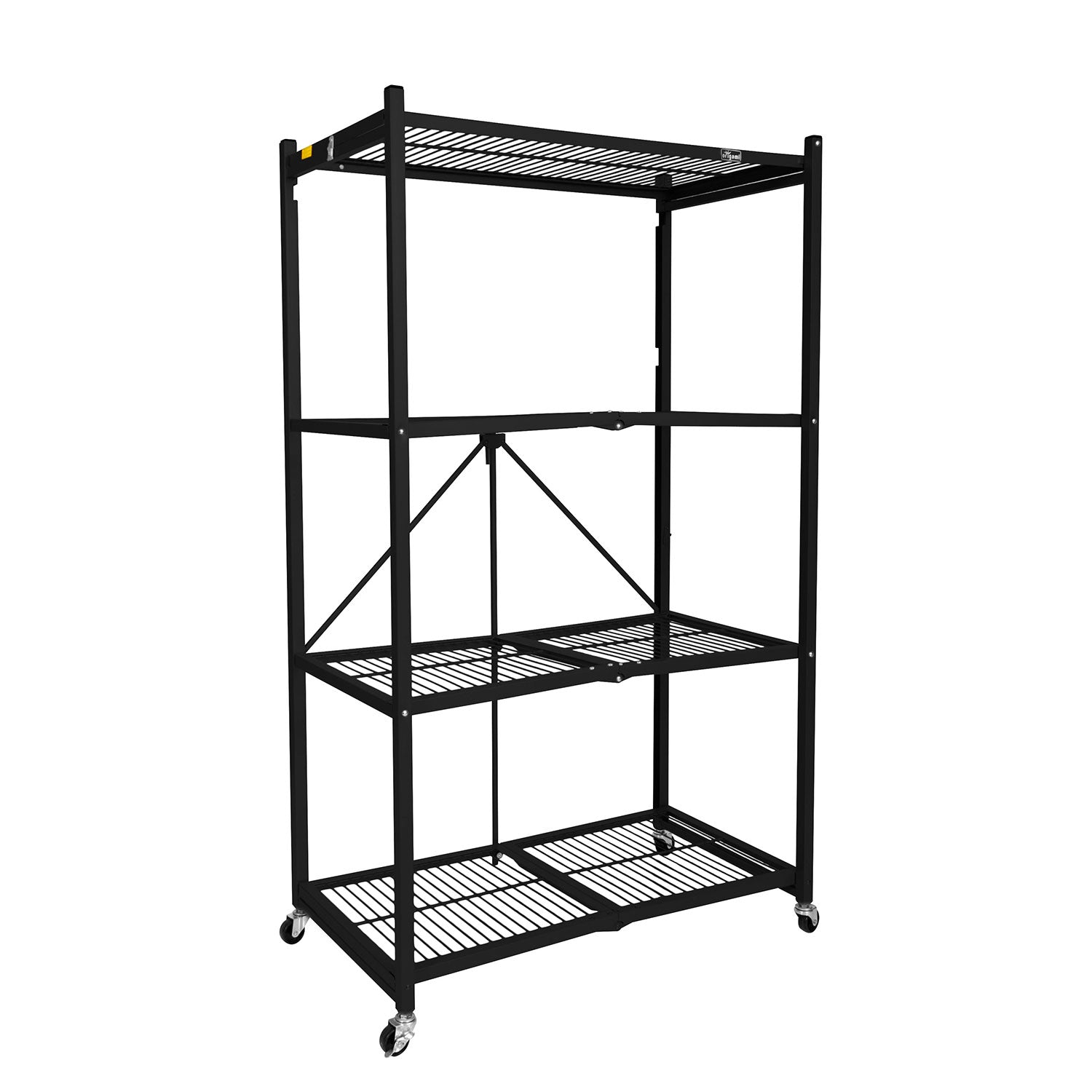 Origami Wheeled 4 Shelf Folding Metal Wire Shelving Storage Organizer, Black