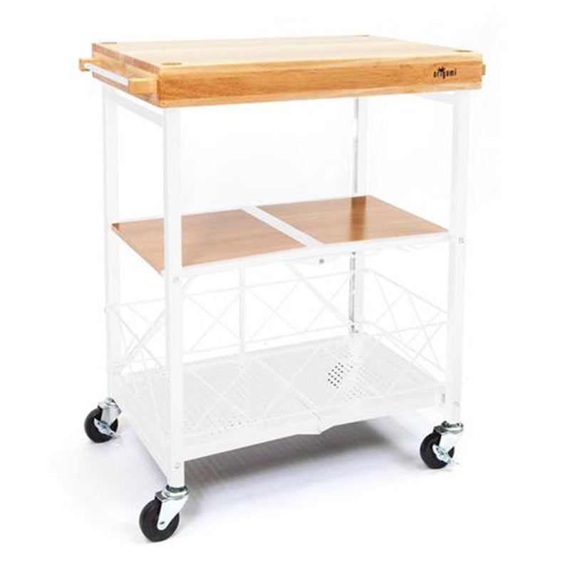 Origami Foldable Wheeled Portable Wood Top Rolling Cart, White (Open Box)