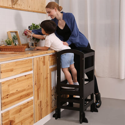 Kids Kitchen Adjustable Height Learning Step Stool Tower, Black (Used)