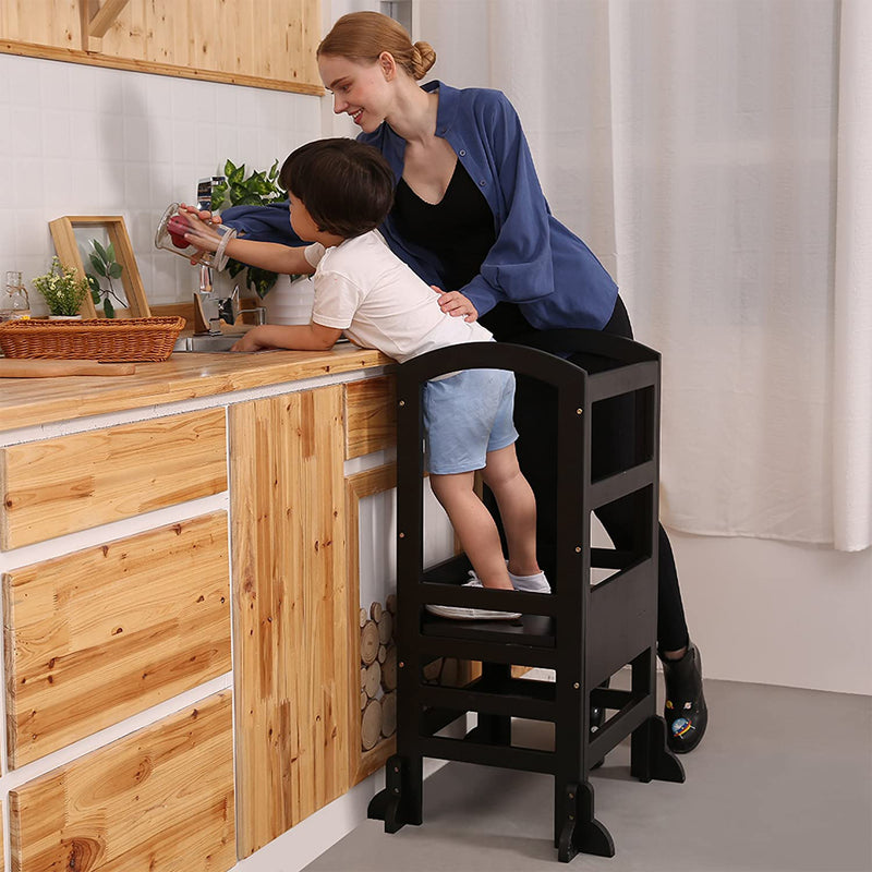 SDADI LT02B Kids Kitchen Adjustable Height Learning Step Stool Tower, Black