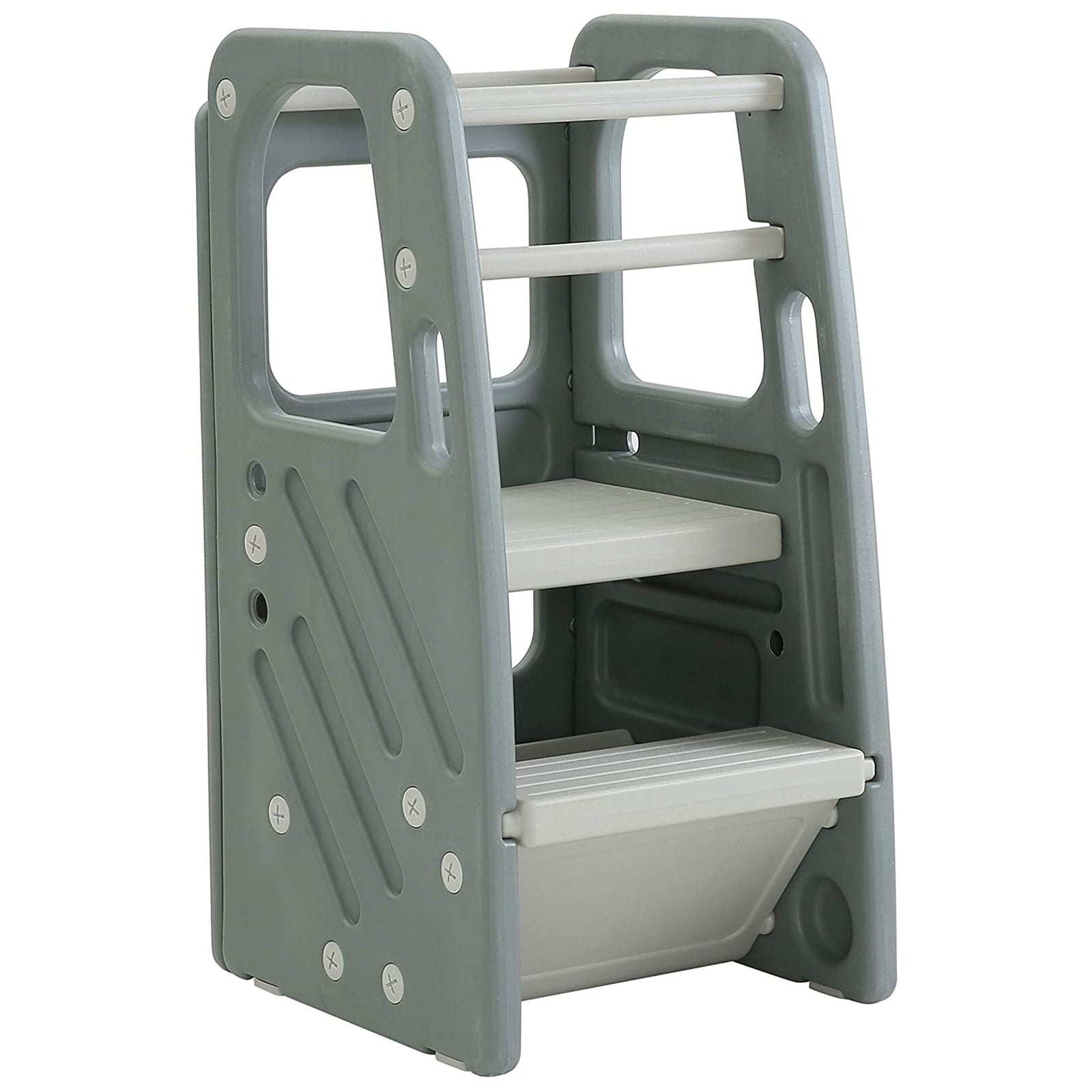 SDADI Kids Durable Plastic Step Stool with 3 Adjustable Heights, Dark Gray - VMInnovations