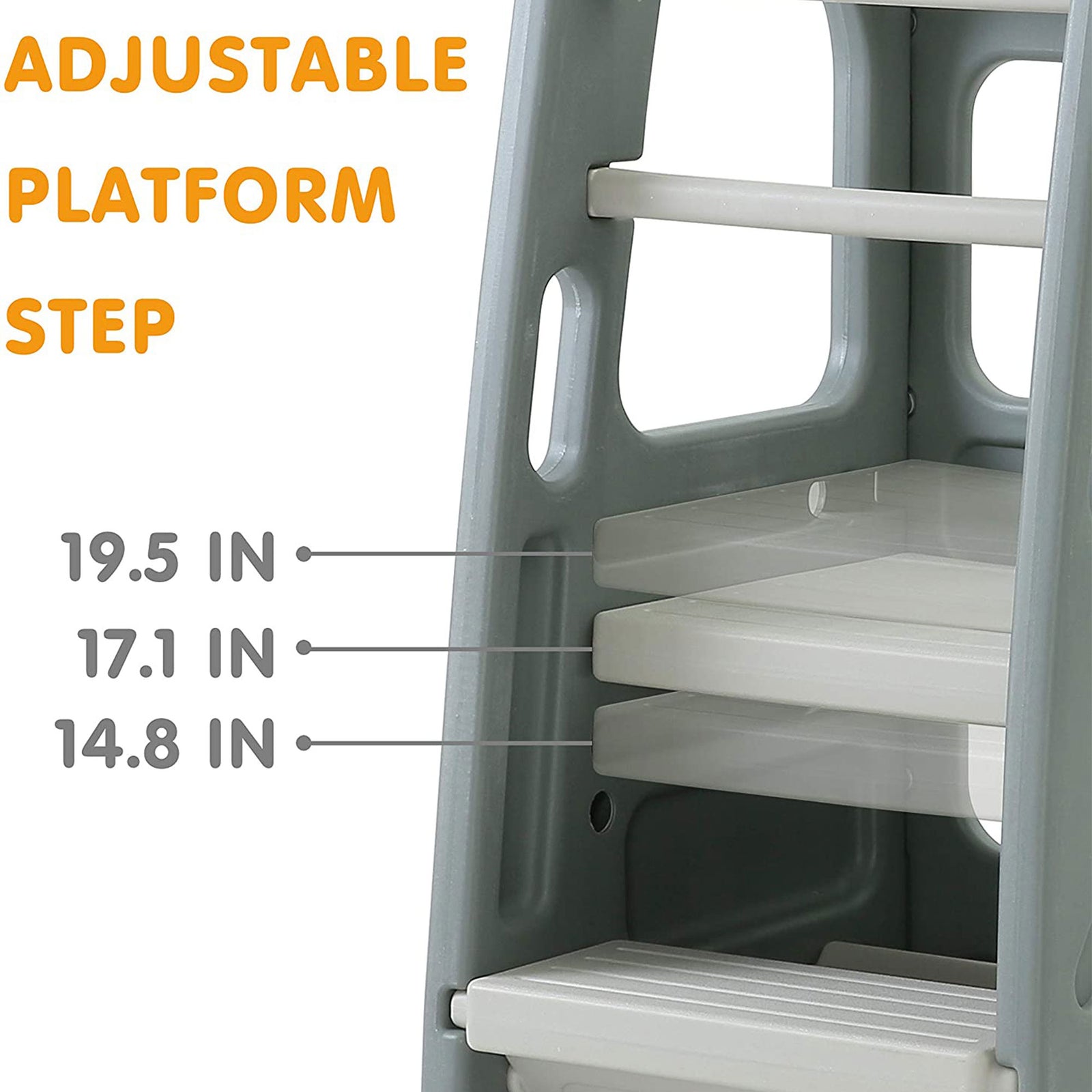 SDADI Kids Durable Plastic Step Stool with 3 Adjustable Heights, Dark Gray(Used) - VMInnovations
