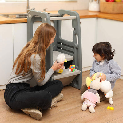 SDADI Kids Durable Plastic Step Stool with 3 Adjustable Heights, Dark Gray(Used)