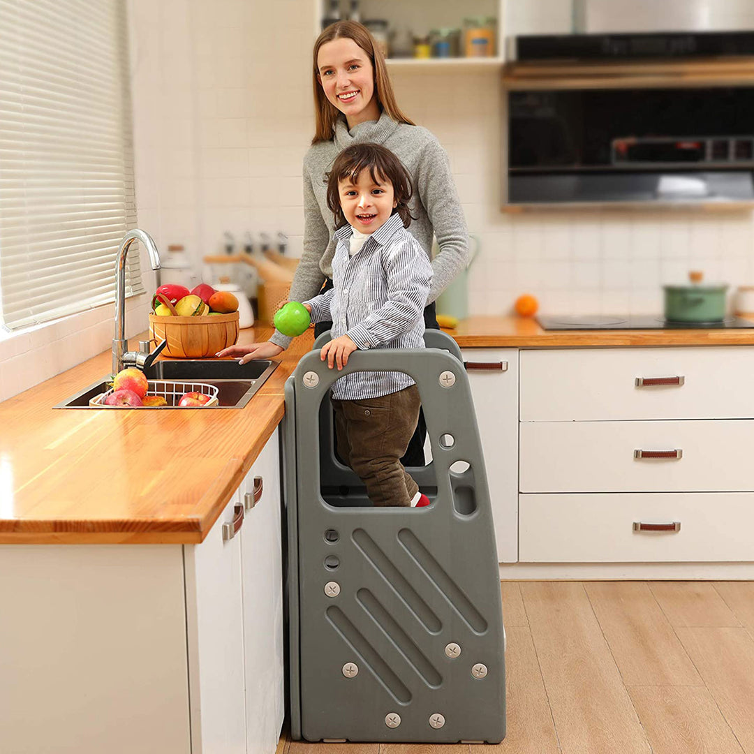 SDADI Kids Durable Plastic Step Stool with 3 Adjustable Heights, Dark Gray