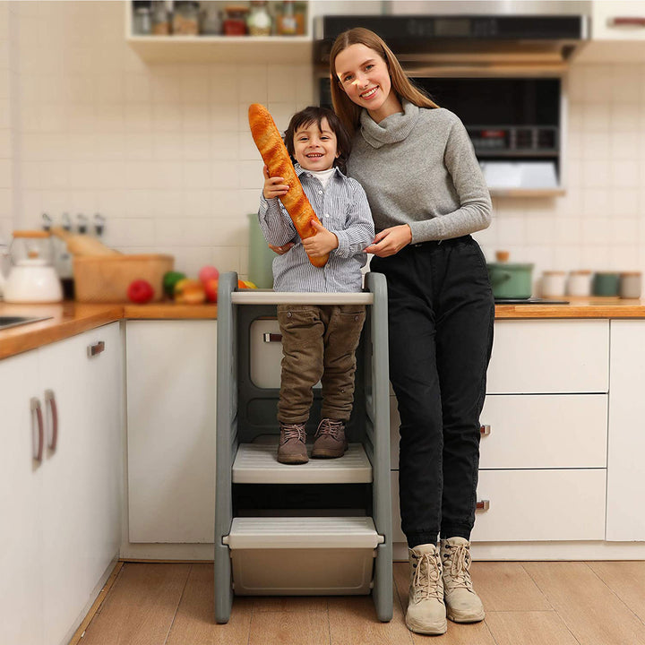 SDADI Kids Durable Plastic Step Stool with 3 Adjustable Heights, Dark Gray