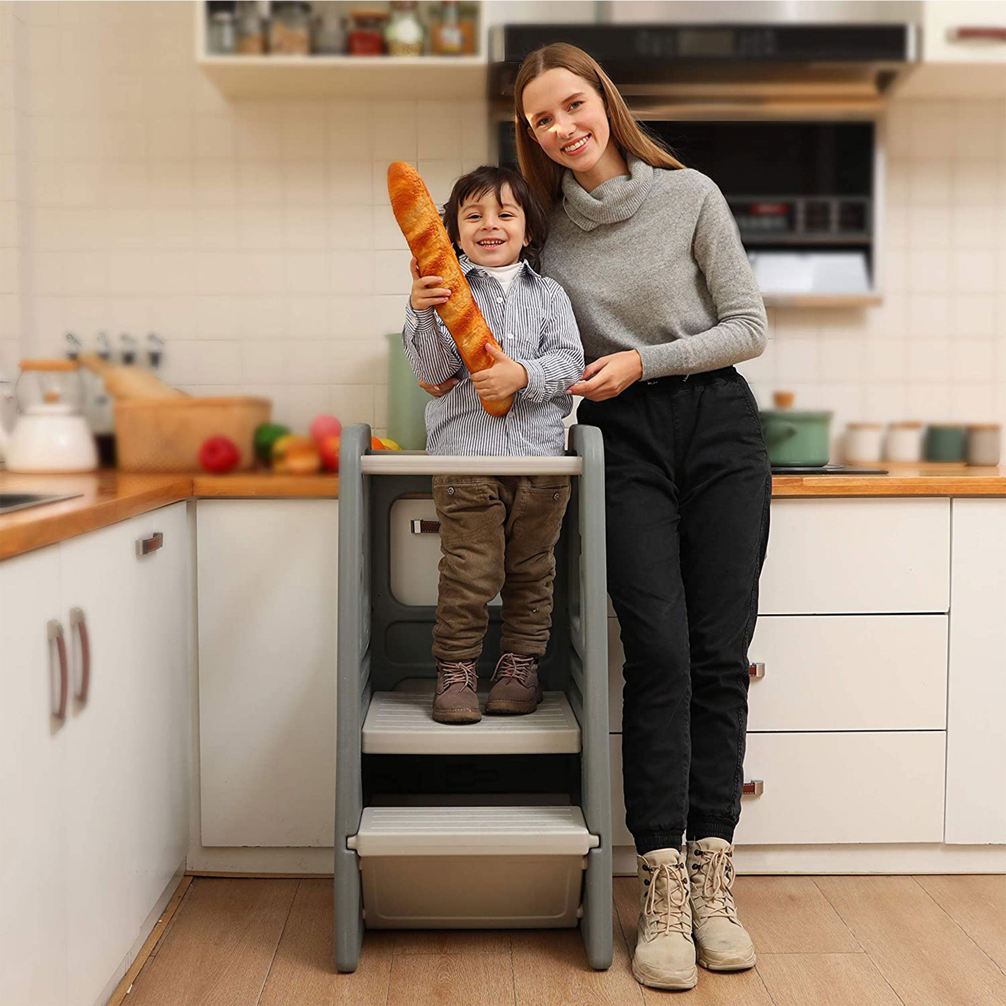 SDADI Kids Durable Plastic Stool w/3 Adjustable Heights, Dark Gray (For Parts) - VMInnovations