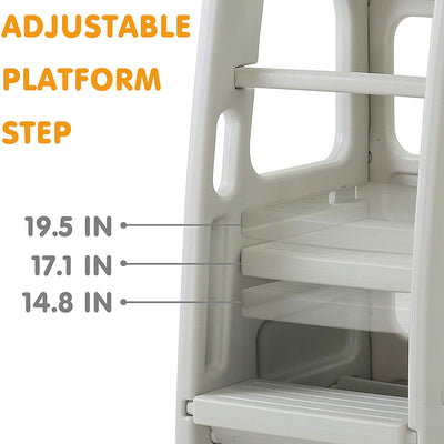 SDADI Kids Plastic Step Stool w/3 Adjustable Heights, Light Gray (For Parts) - VMInnovations