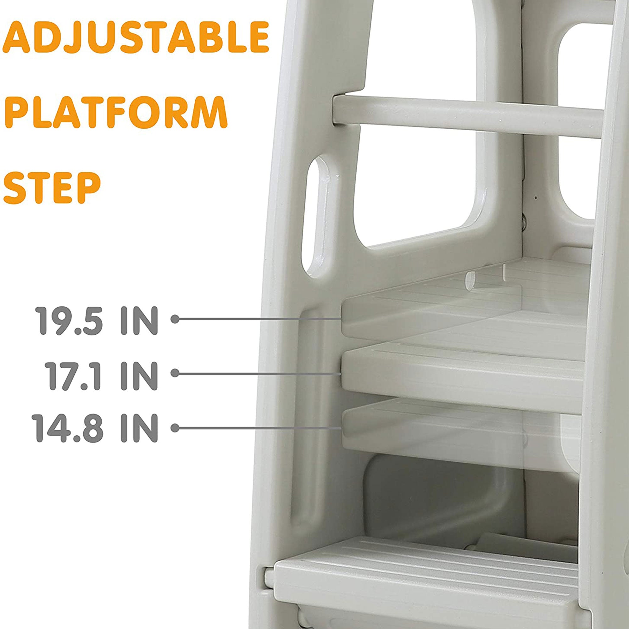 SDADI Kids Durable Plastic Step Stool w/ 3 Adjustable Heights, Light Gray (Used) - VMInnovations