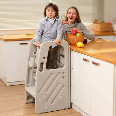 SDADI Kids Durable Plastic Step Stool w/ 3 Adjustable Heights, Light Gray (Used) - VMInnovations