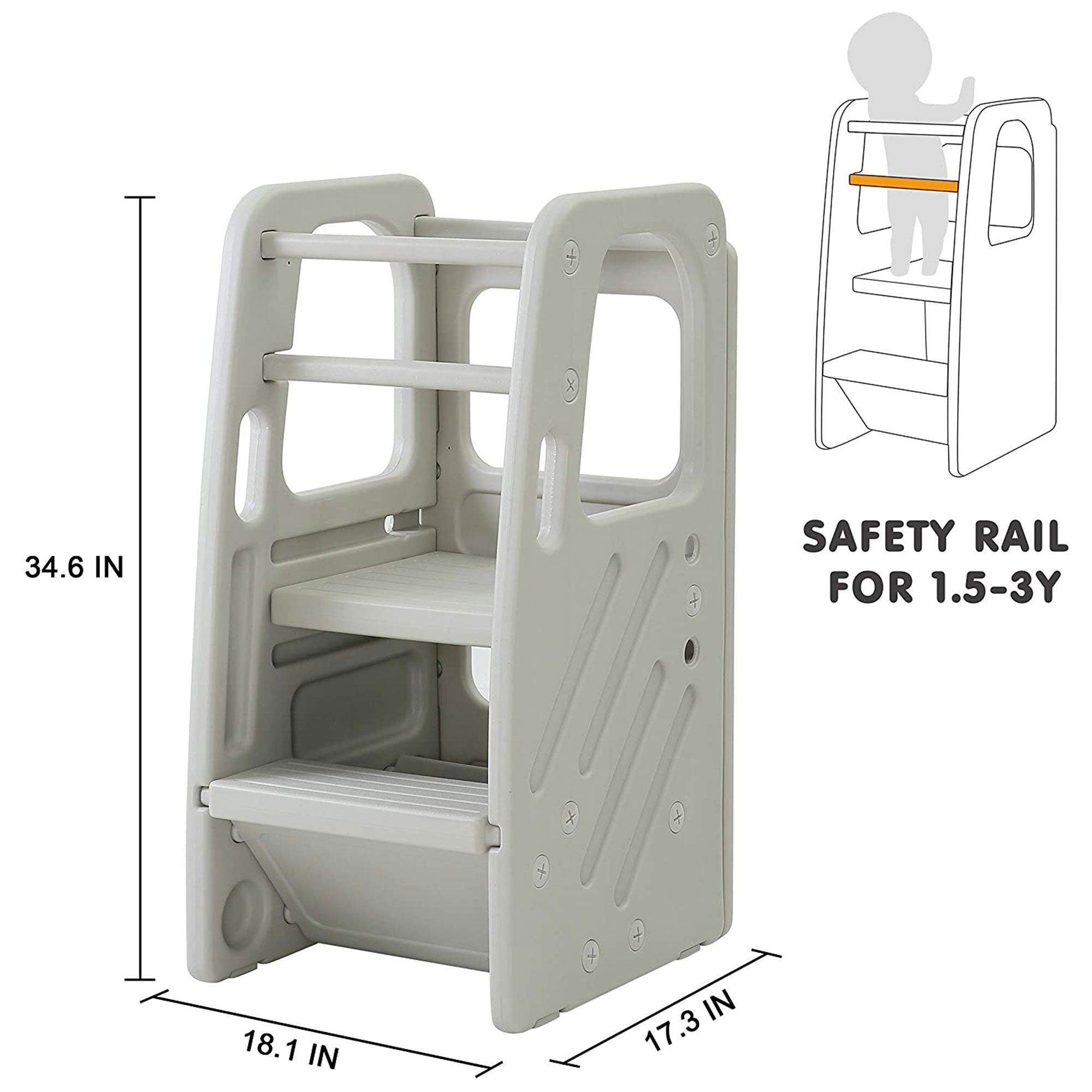 SDADI Kids Plastic Step Stool w/3 Adjustable Heights, Light Gray (For Parts) - VMInnovations