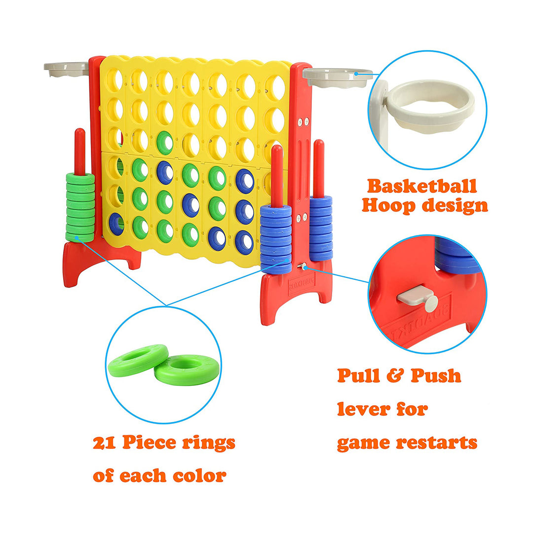 SDADI Giant 33 Inch 4-In-A-Row Game and Basketball Game for Kids, Yellow and Red