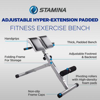 Stamina Products 2014 Adjustable Hyperextension Padded Fitness Exercise Bench - VMInnovations