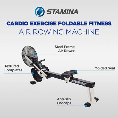 Stamina Cardio Exercise Foldable Fitness Rowing Machine, Black/White (Open Box) - VMInnovations