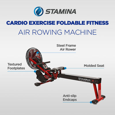 Stamina Cardio Exercise Foldable X Air Rower Rowing Machine w/ LCD Display, Red