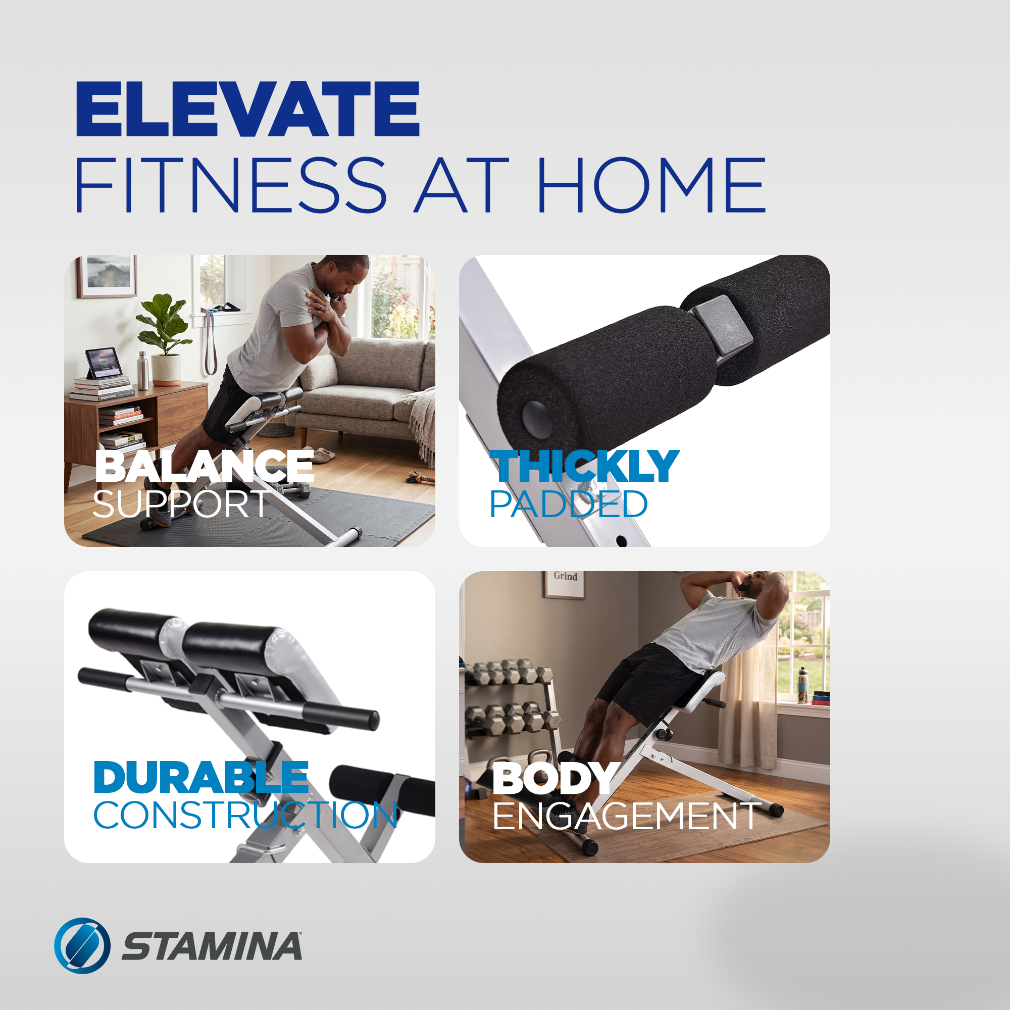 Stamina Products 2014 Adjustable Hyperextension Padded Fitness Exercise Bench - VMInnovations