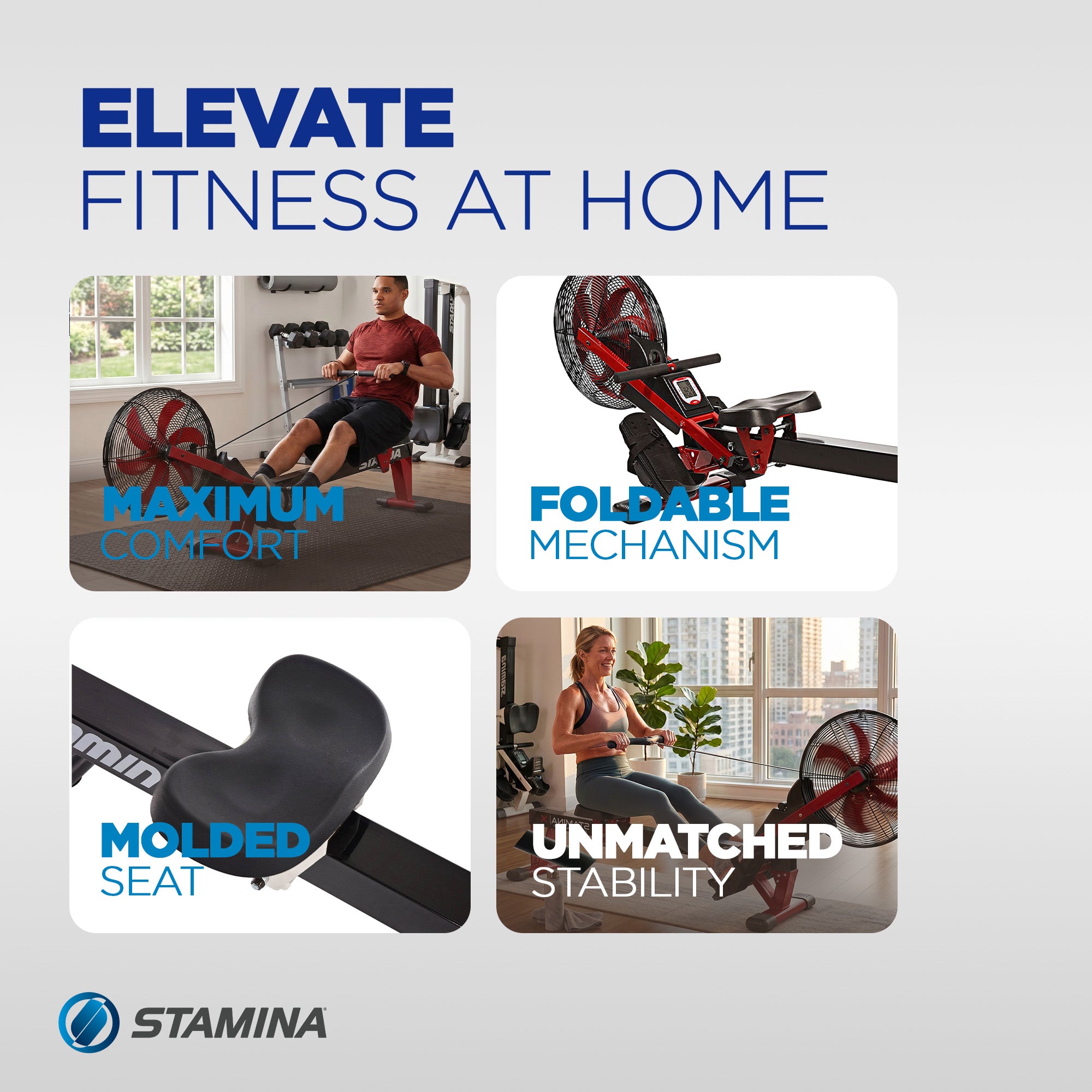 Stamina Cardio Exercise Foldable X Air Rower Rowing Machine w/ LCD Display, Red